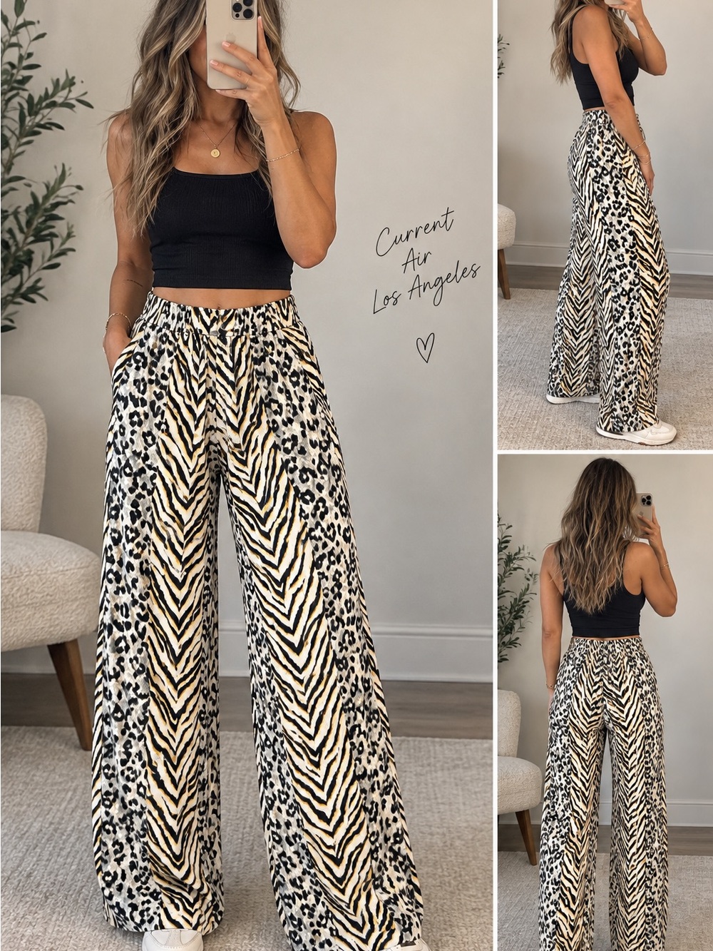 Current Air Los Angeles Animal Print Wide Leg Pants Size Small